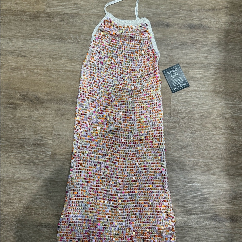 Retrofete Colorful Sequin Halter Dress